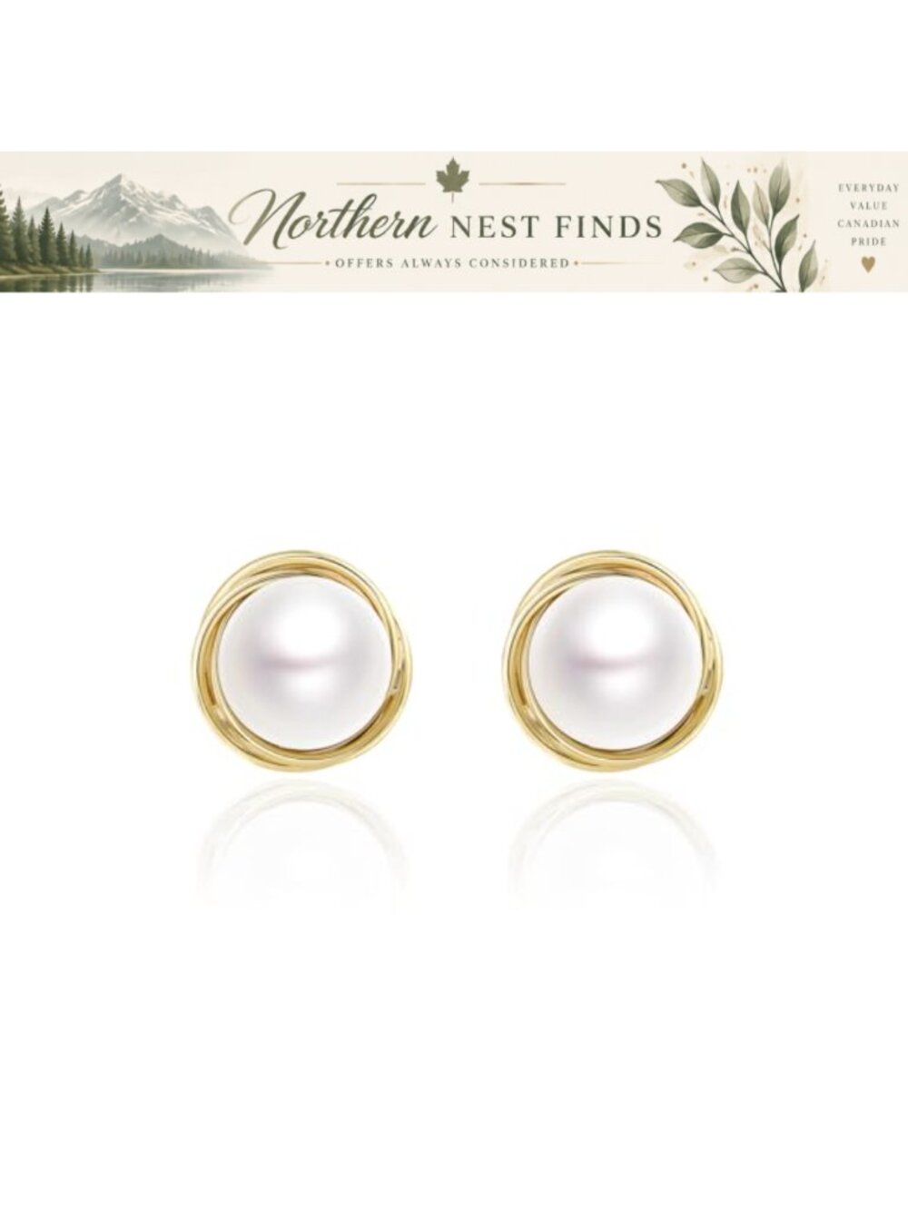 Large Gold Plated Pearl Stud Earrings 925 Sterling Silver Vintage Button Women